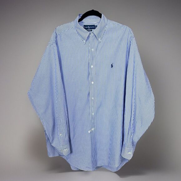 Ralph Lauren Yarmouth Button Up Shirt Men 17 Blue Striped Recently Dry Cleaned - Picture 3 of 8